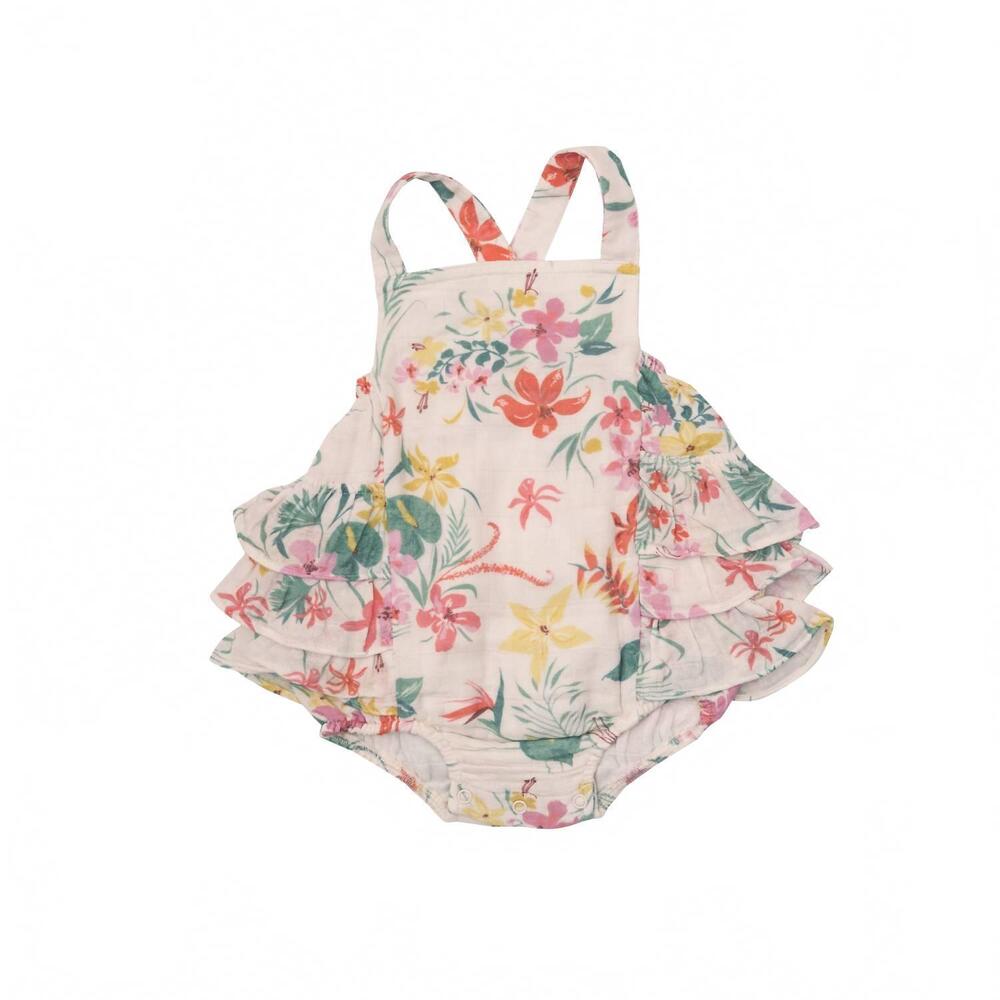 NEW ANGEL DEAR girl's leilani flower ruffle sunsuit in beige